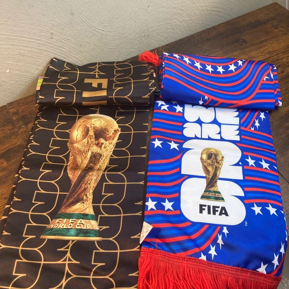 FIFA World Cup 2026 Fan Scarf Set 2 Pack US CAN MEX Soccer Black Blue Fringe NEW